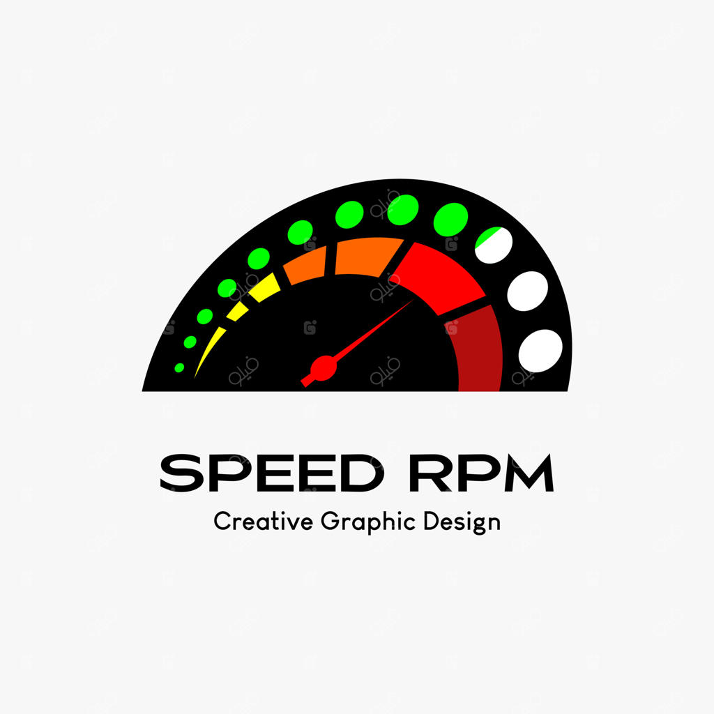 لوگوی وکتور سرعت RPM، قالب لوگوی مدرن و انتزاعی. آیکون RPM، آیکون سرعت‌سنج مشکی در حالت مایل