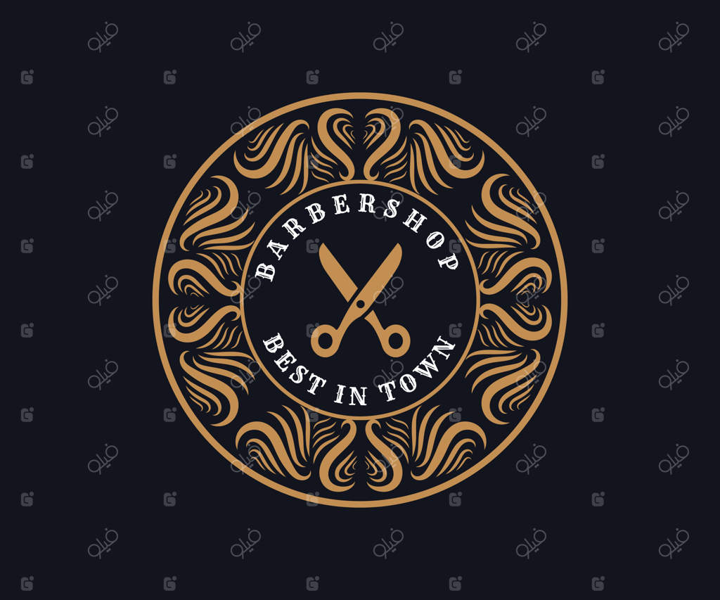 لوگوی کالگرافی لوکس ویکتوریایی با طرح قدیمی و قاب زینتی برای آرایشگاه و سالن مو