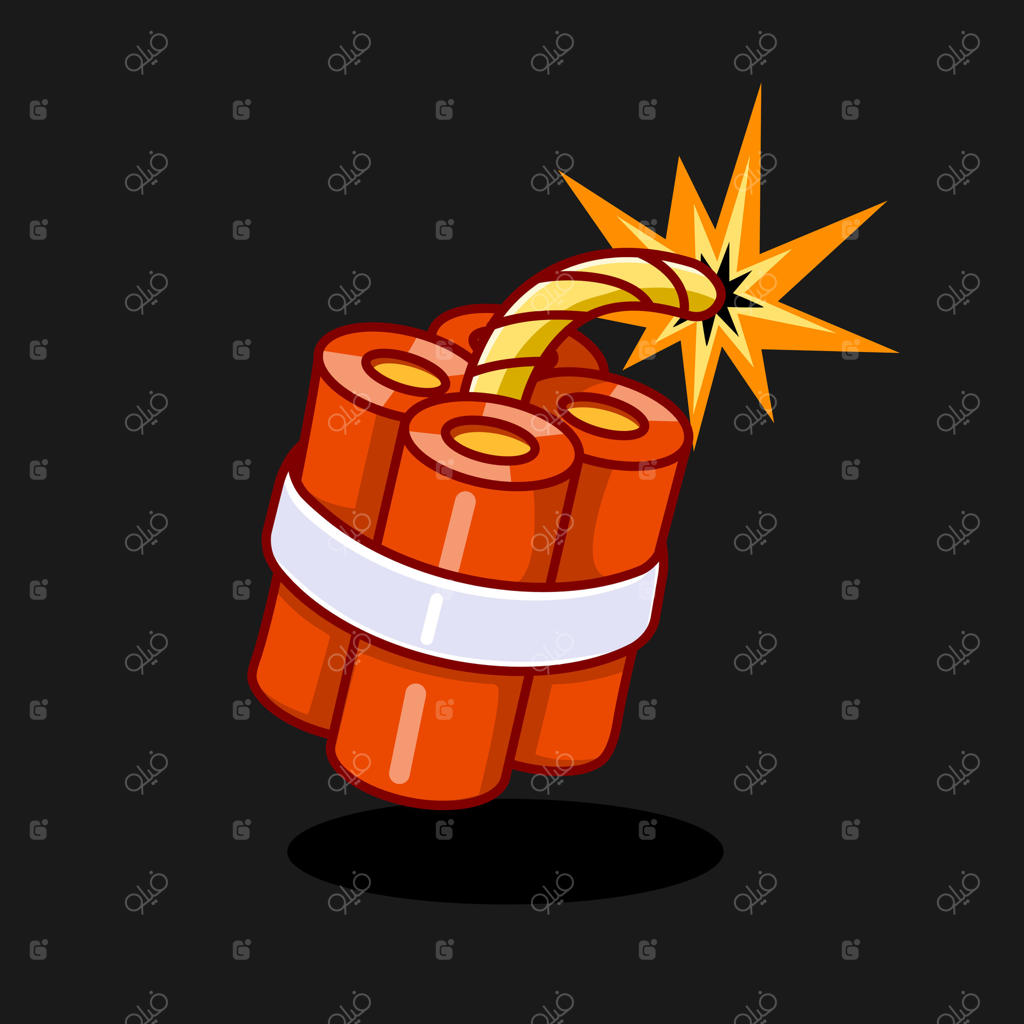 طراحی کارتونی چوب دینامیت با فتیله‌ در حال سوختن