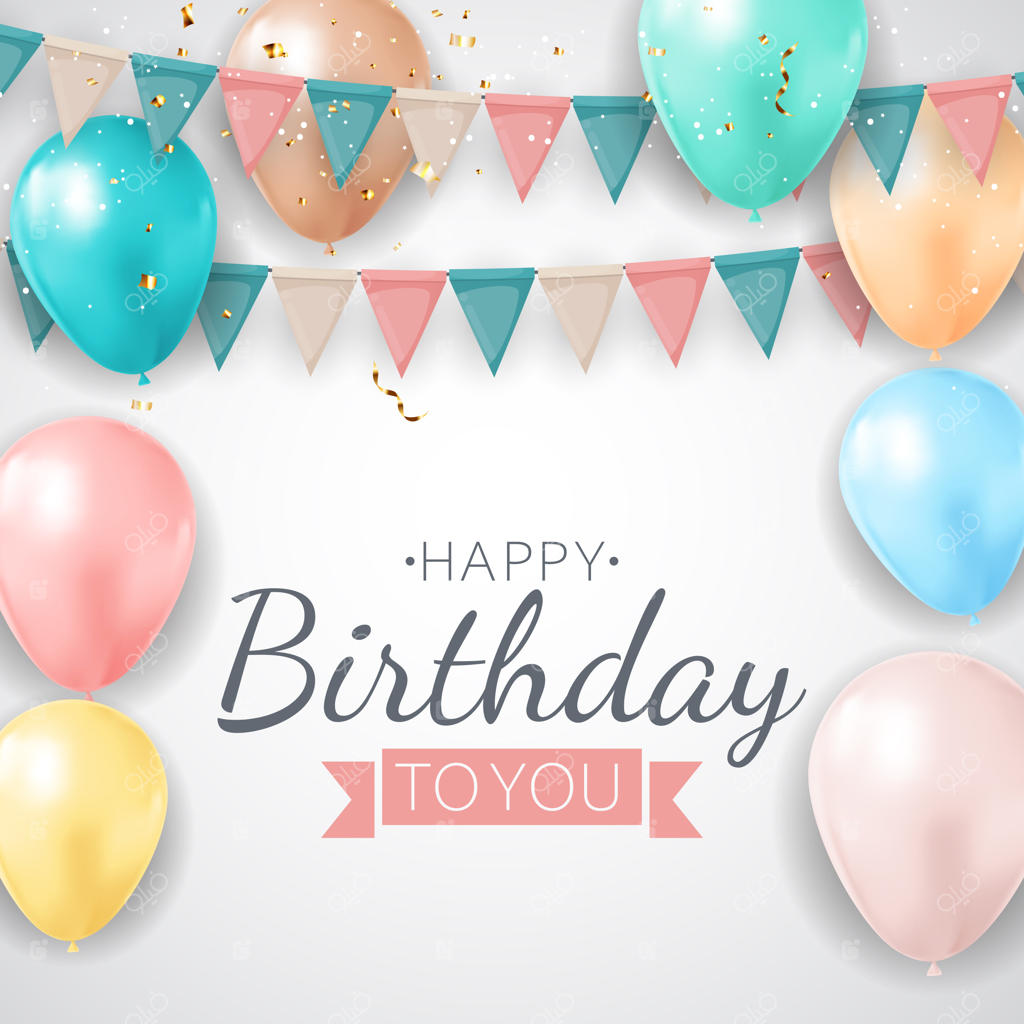 تولد مبارک! پس‌زمینه جشن تعطیلات با پرچم‌ها و بادکنک‌ها.