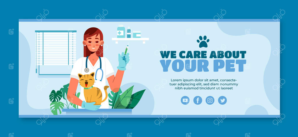 طرح دست‌کشیده برای جلد فیسبوک کلینیک دامپزشکی