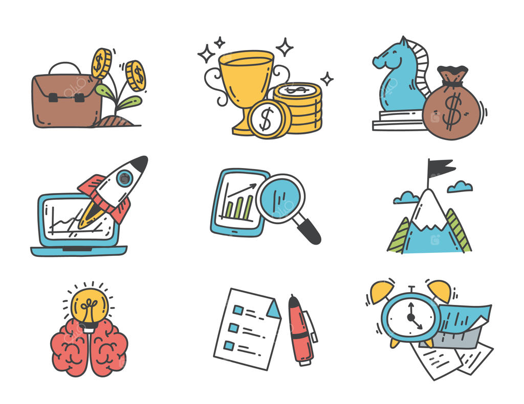 ایده‌های انتزاعی برای تجارت، پول و مالی - مجموعه طراحی دستی و دودل