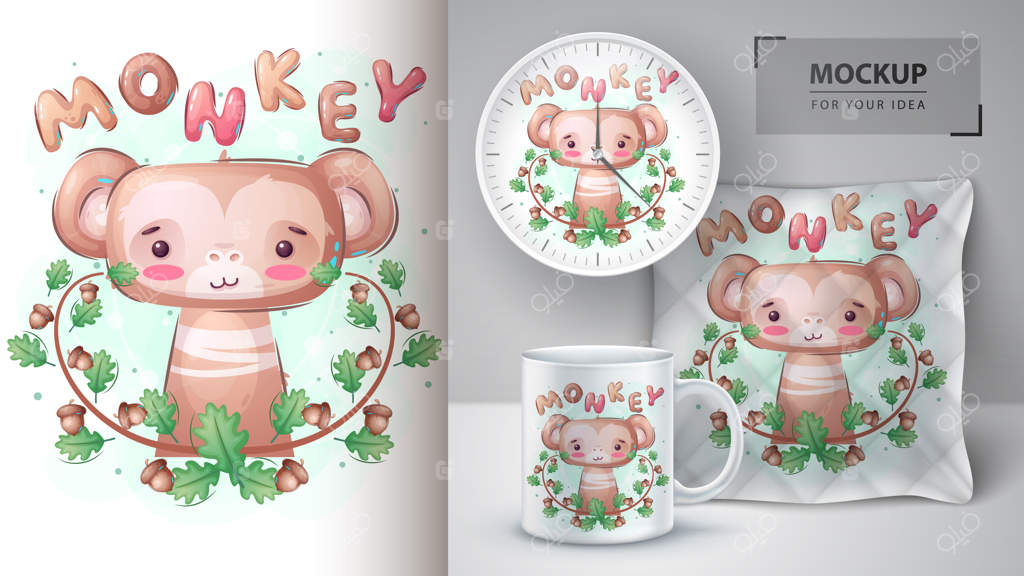 شخصیت کارتونی: میمون بامزه در بین بوته‌ها