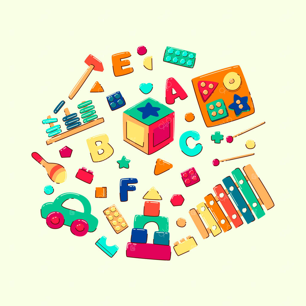 تصویرسازی اسباب‌بازی‌های مونته‌سوری دستی کشیده شده