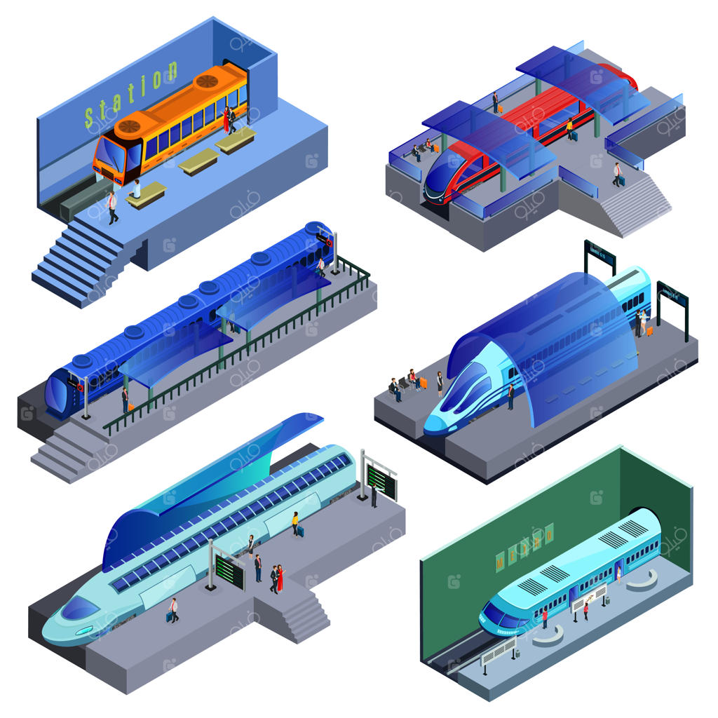 مجموعه حمل و نقل ریلی مدرن به صورت ایزومتریک