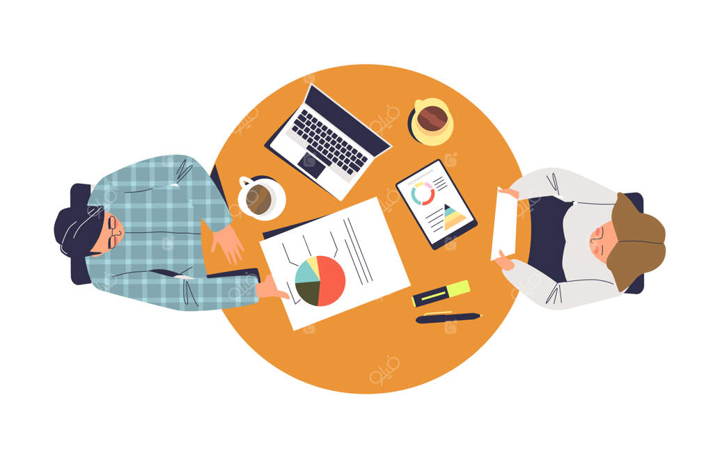 تصویر همکاری دو همکار در فرآیند کاری