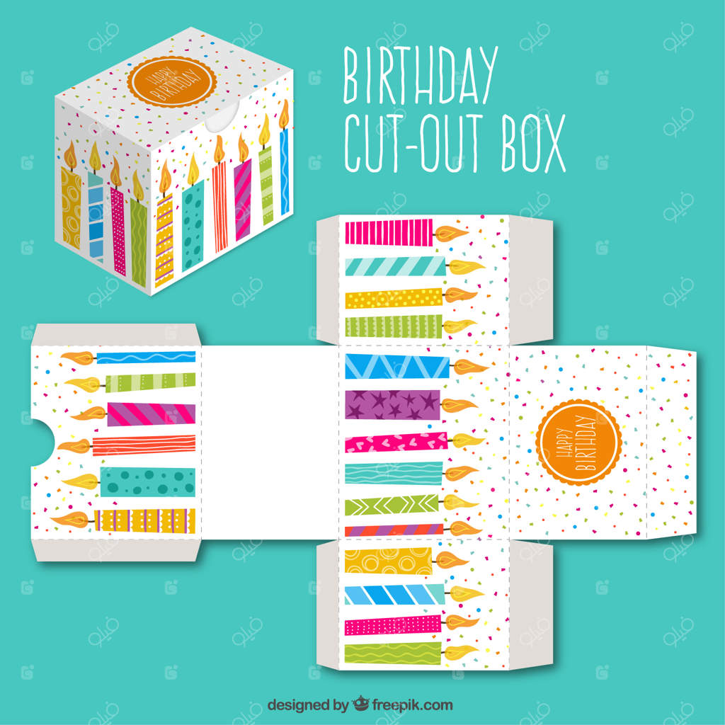 جعبه بریده ‌شده زیبا با شمع‌های تولد