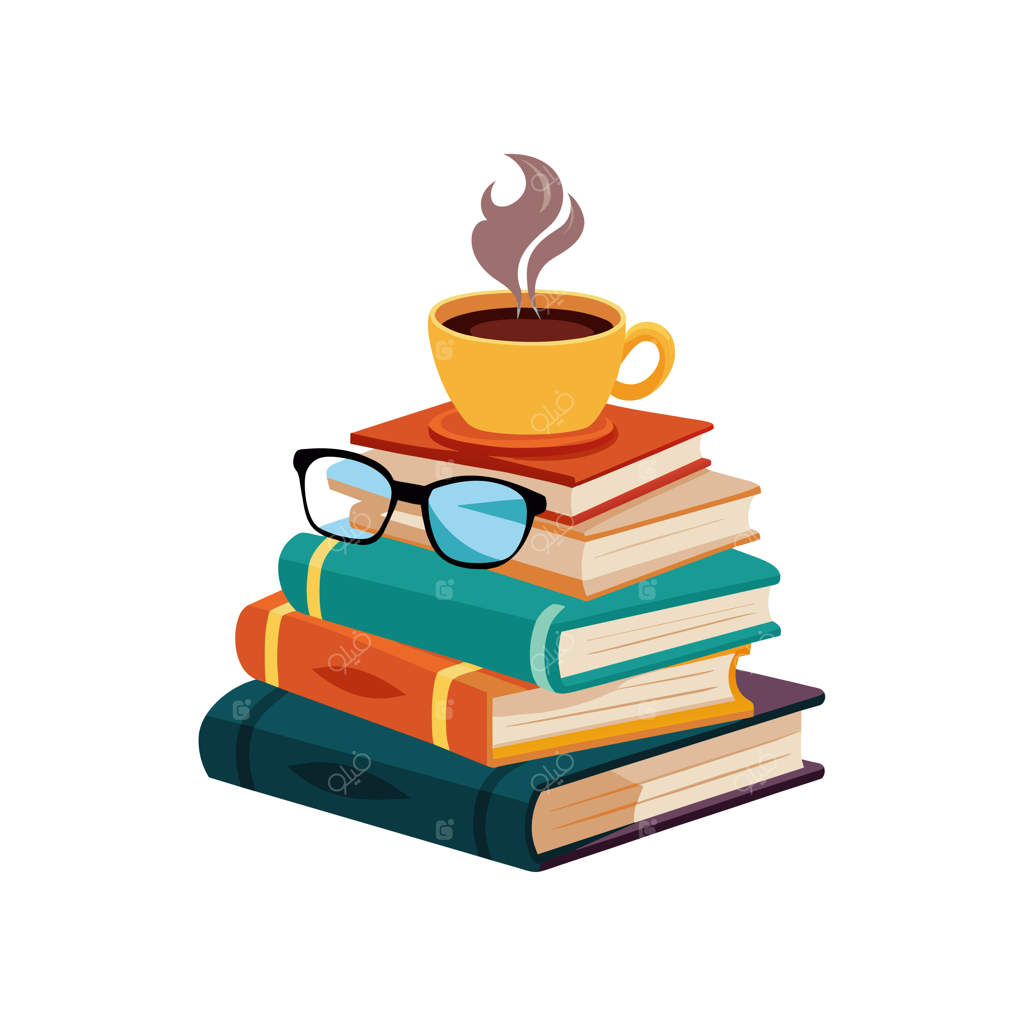 یک پشته کتاب با یک فنجان قهوه روی آنها