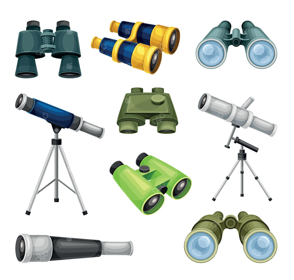مجموعه‌ای از ابزارهای نوری برای مشاهده اشیاء دور: تلسکوپ، دوربین دوچشمی، دوربین تک‌چشمی