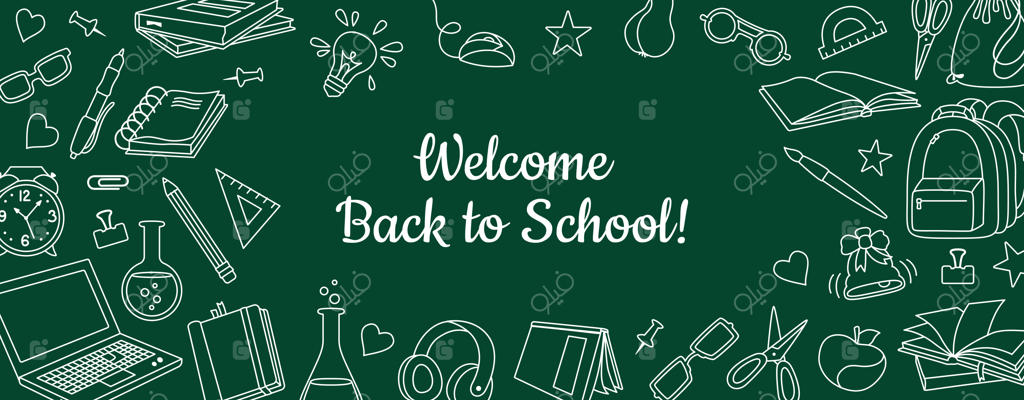قالب پوستر و بنر تبلیغاتی خوش‌آمدگویی بازگشت به مدرسه با پس‌زمینه آموزشی تخته سیاه
