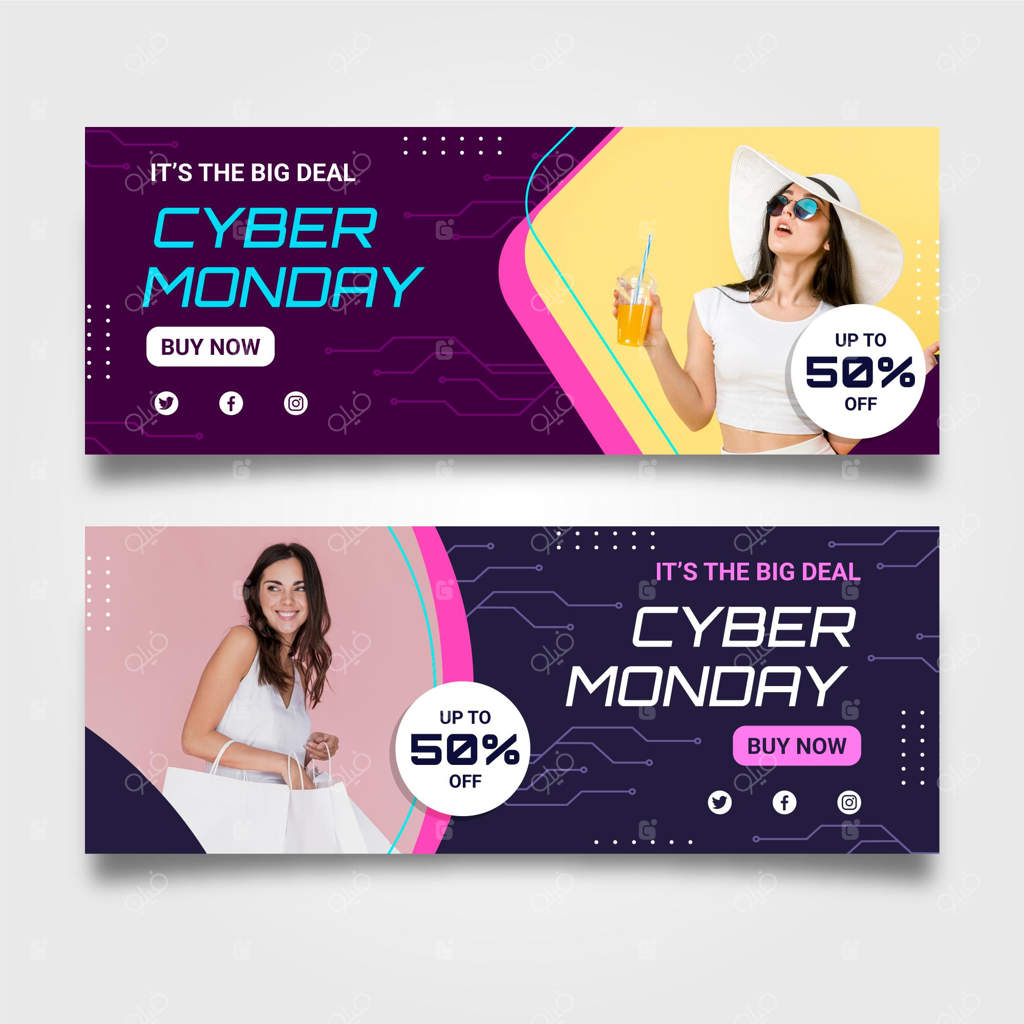 بنرهای سایبر ماندی با طراحی ساده و عکس