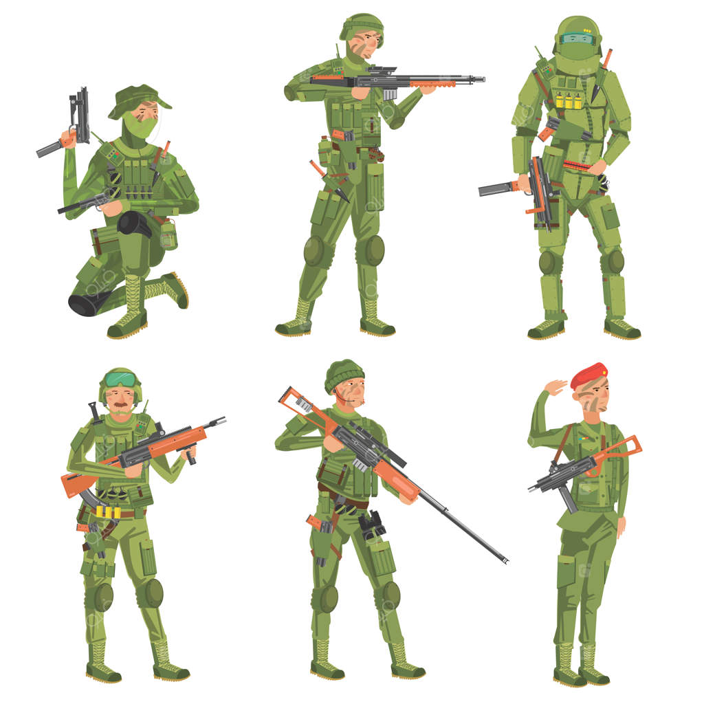 سربازان در یک پس زمینه سفید.