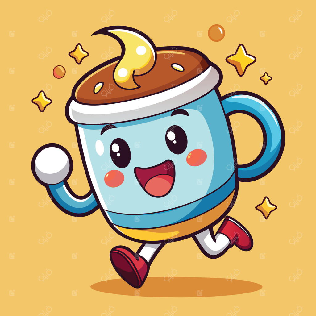 تصویر دویدن شخصیت بامزه لیوان قهوه