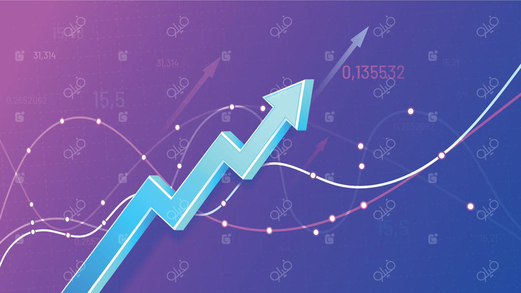 فلش سه‌بعدی صعودی برنامه مالی: رشد سود و نمودار رو به رشد تجارت مالی. تصویرسازی برداری افزایش درآمد و توسعه موفقیت‌آمیز کسب‌وکار. روند مثبت بازار سهام