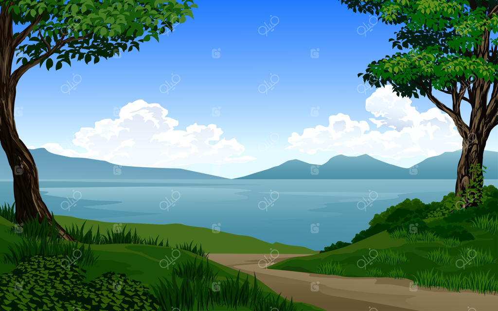 دریاچه‌ای زیبا در جنگل با کوه‌های اطراف