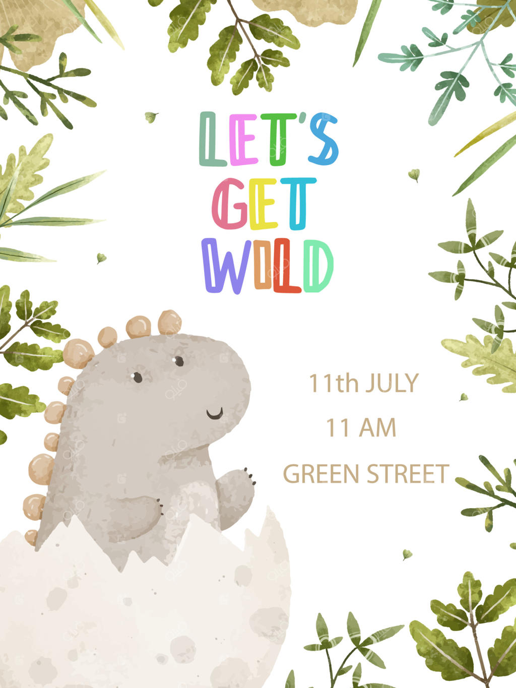 کارت کودکانه بامزه با طرح و تصویرسازی دایناسور