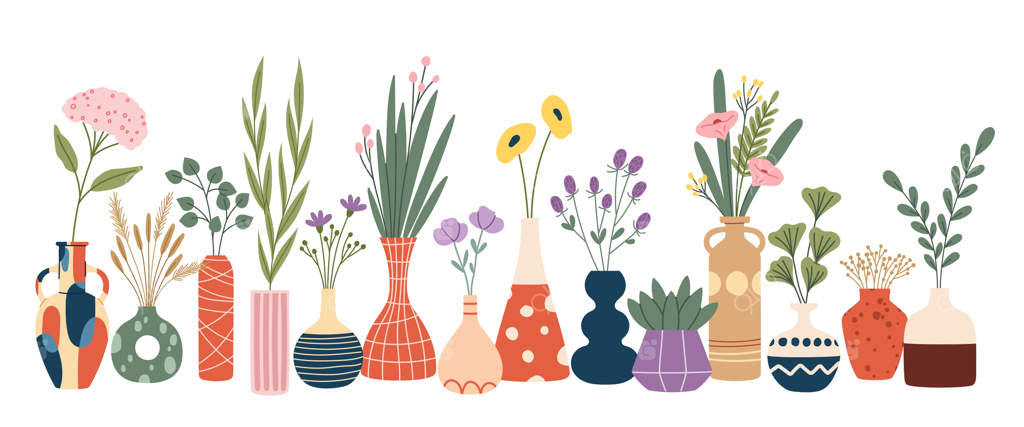 گلدان‌های گل اسکاندیناوی با دسته‌گل‌های گیاهی