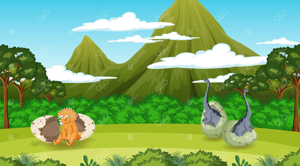 صحنه‌ای با دایناسورها در جنگل