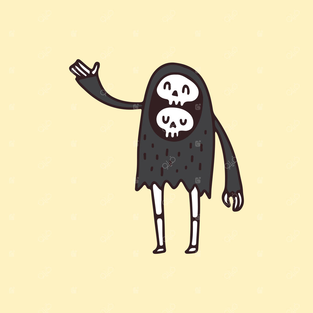 جمجمه بامزه با دو سر، مناسب برای تیشرت، پوستر، برچسب.