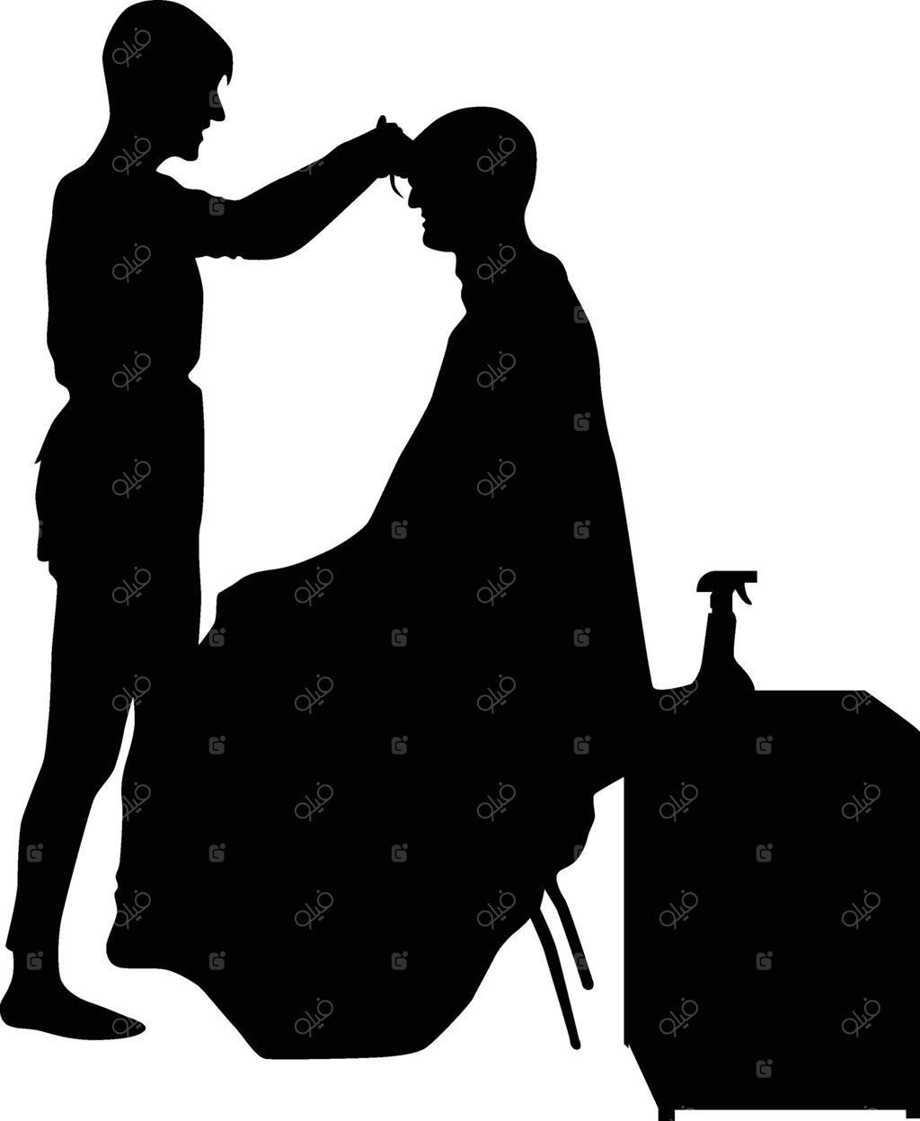 تصویری از سیلوئت کامل بدن آرایشگر. آرایشگر مشغول اصلاح صورت مشتری.