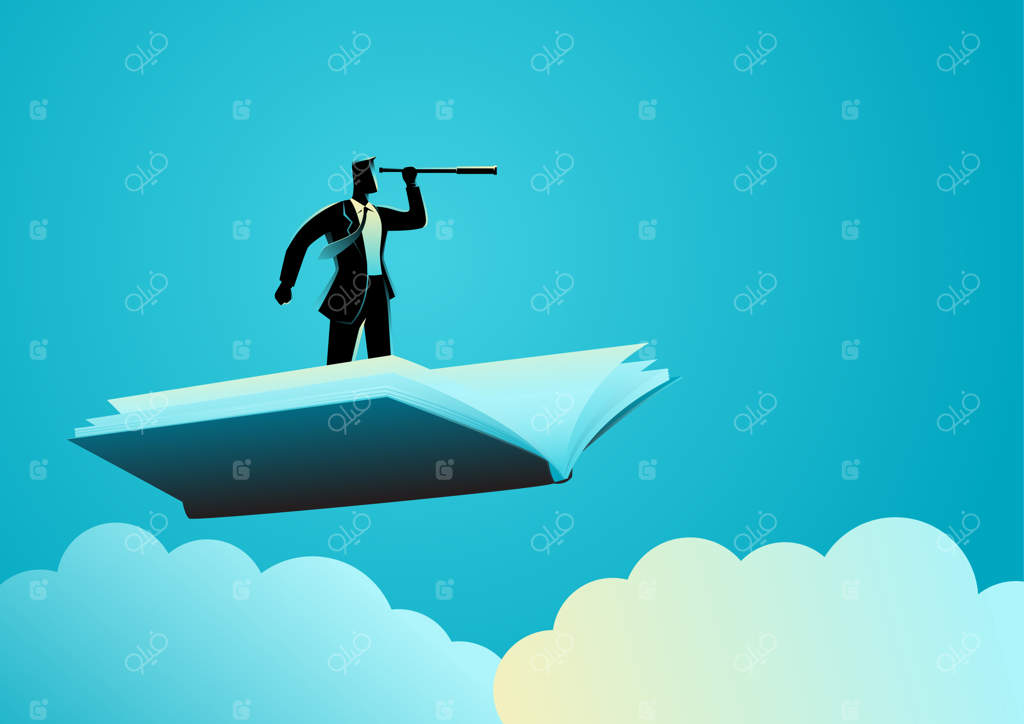 تاجر با دوربین روی کتاب پرنده