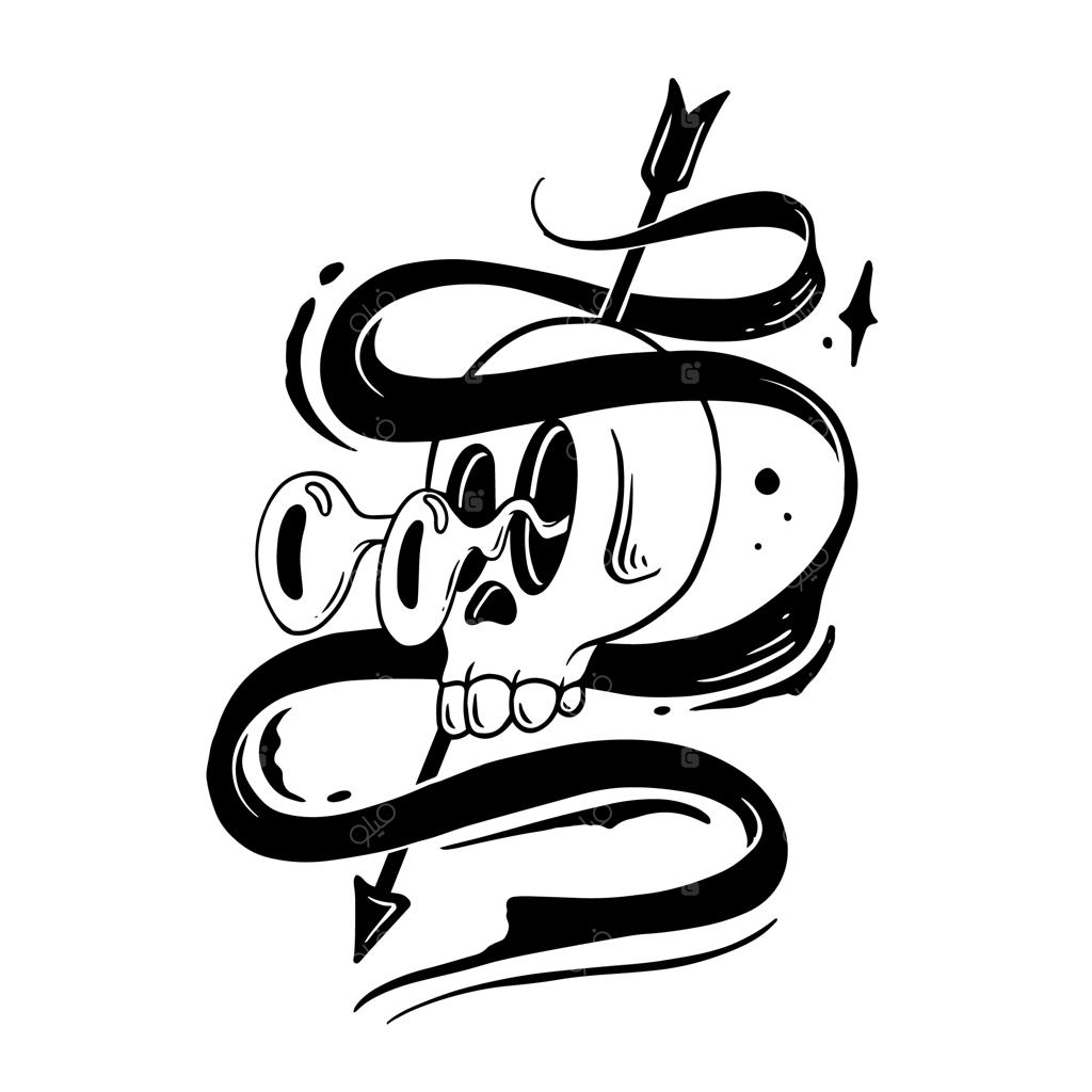 تصویر خنده‌دار نقاشی جمجمه با روبان