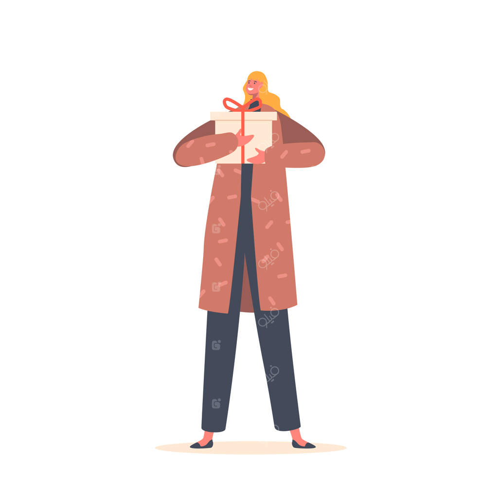 دختر شادی که کادوی کریسمس در دست دارد: جشن زمستانی با هدیه ویژه برای او