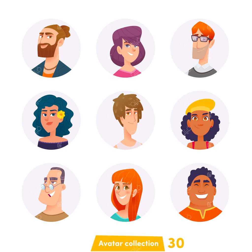 مجموعه‌ای از آواتارهای کارتونی جذاب - تصاویر وکتور سر شخصیت‌های مرد و زن