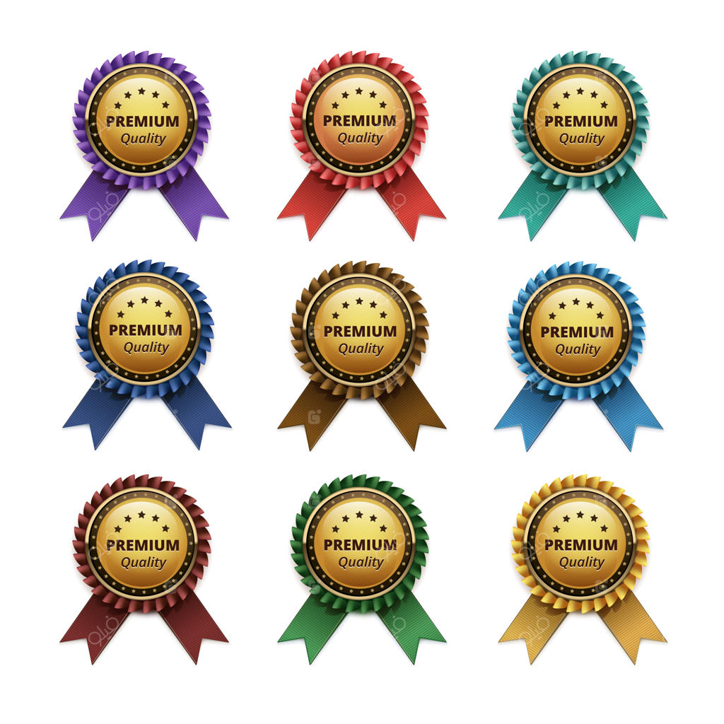 مجموعه‌ای از برچسب‌های طلایی باکیفیت به‌ همراه روبان‌ها