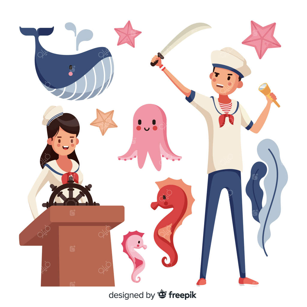 مجموعه‌ای از شخصیت‌های دریایی دست‌کشیده