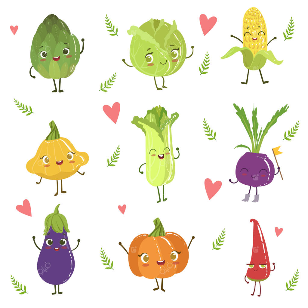 مجموعه طراحی‌های دخترانه و بامزه سبزیجات