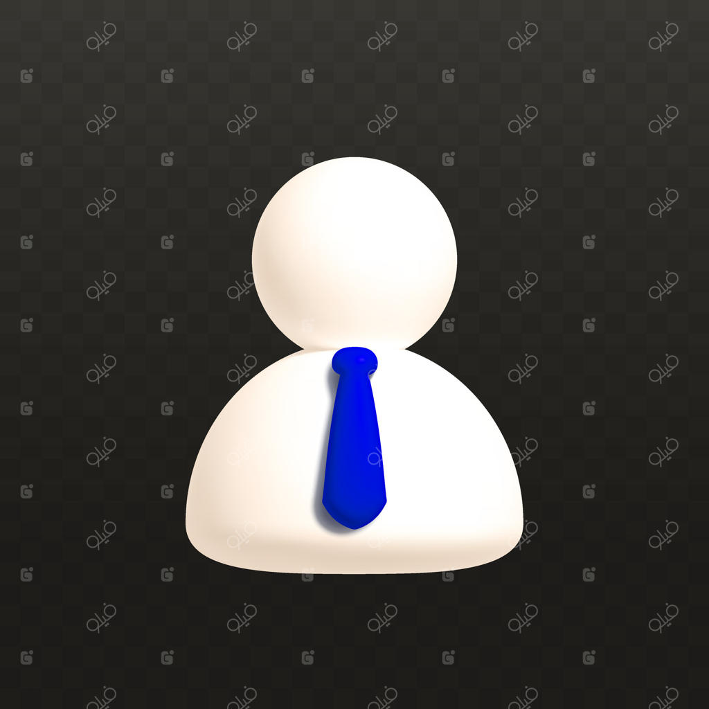 آیکون سه‌بعدی و سفید کاربر؛ نماد شخصیت کارتونی با کراوات آبی در پس‌زمینه مشکی، نشان پروفایل شبکه اجتماعی و آواتار تجاری برای وب‌سایت