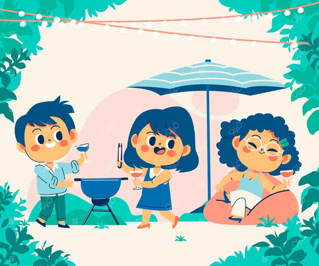 تصویرسازی مهمانی باغ با طراحی دستی