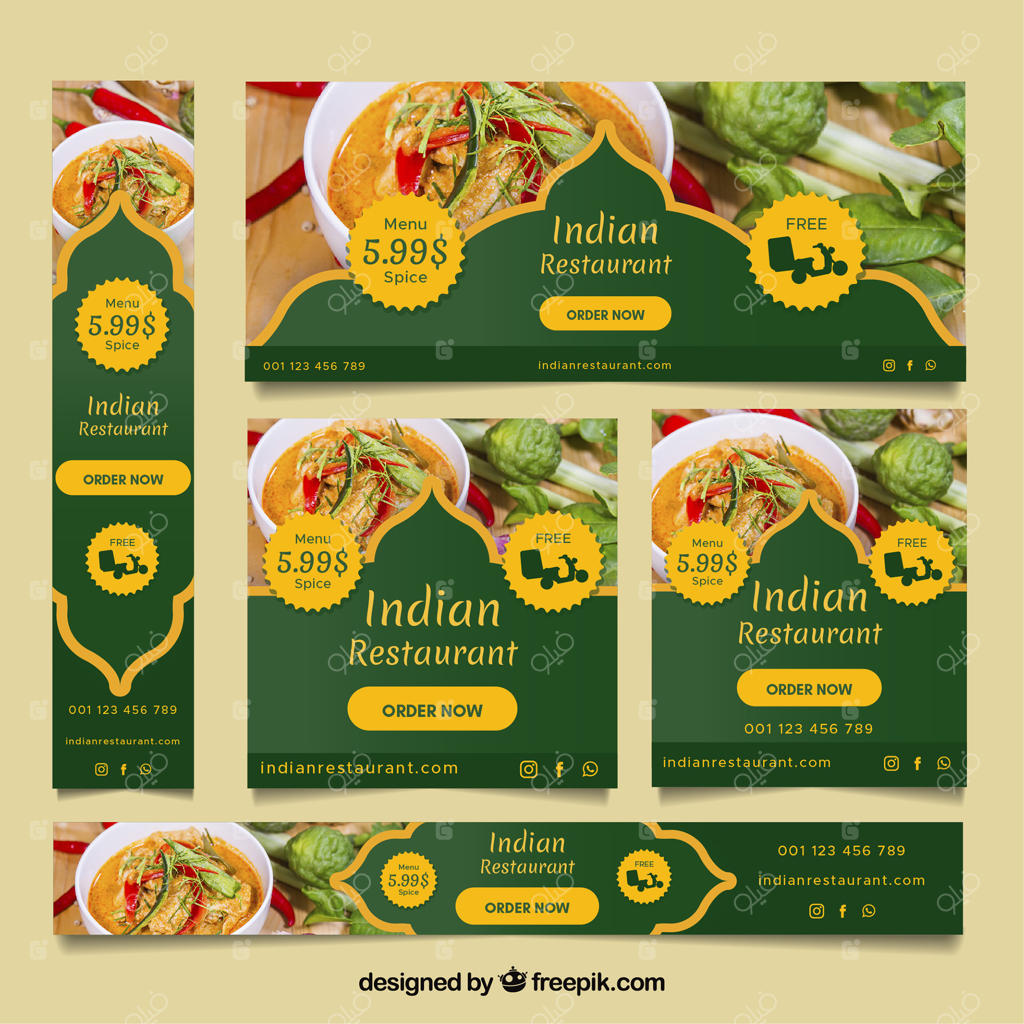 مجموعه بنرهای رستوران هندی با تصاویر
