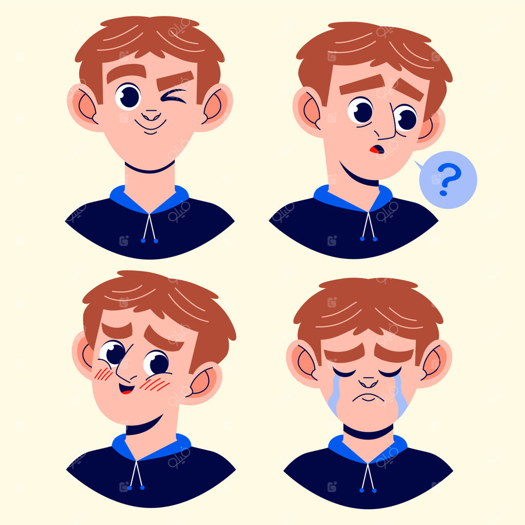 تصویرسازی حالت‌های چهره شخصیت‌های دستی