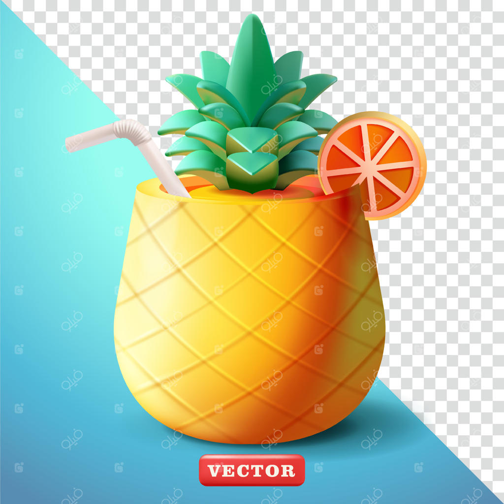 نوشیدنی آب آناناس سه‌بعدی، مناسب برای تبلیغات، تعطیلات و المان‌های طراحی