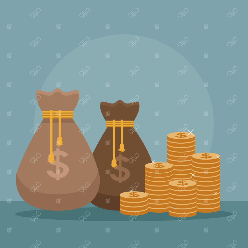 کیسه‌های پول با سکه‌های جمع‌شده
