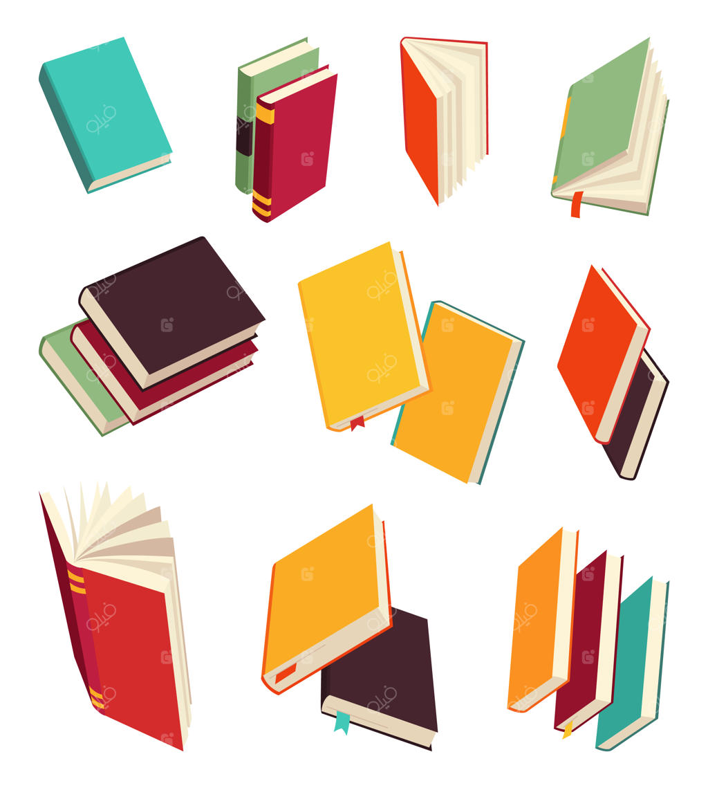 مجموعه آیکون‌های کتاب - مفهوم آموزش و یادگیری، طراحی‌های متنوع از کتاب‌ها و دفترها