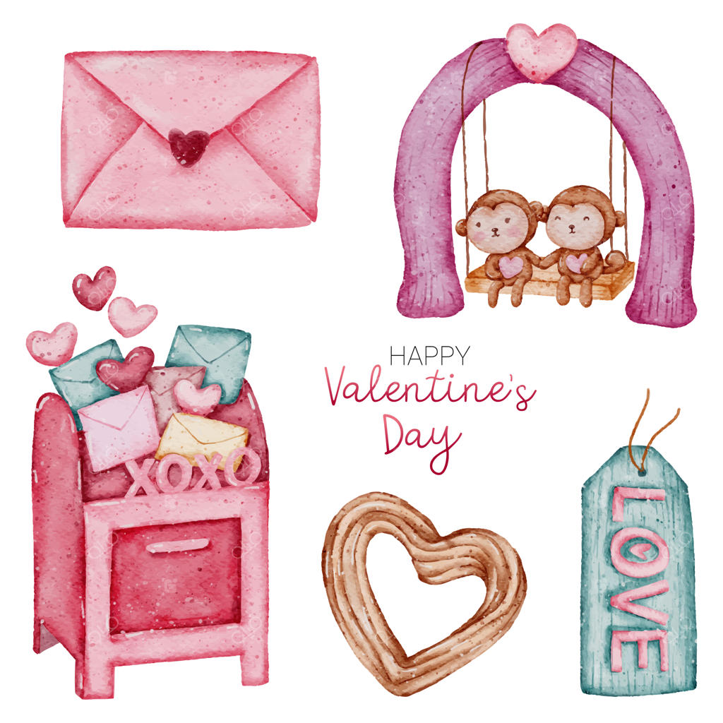 مجموعه عناصر آبرنگی ولنتاین