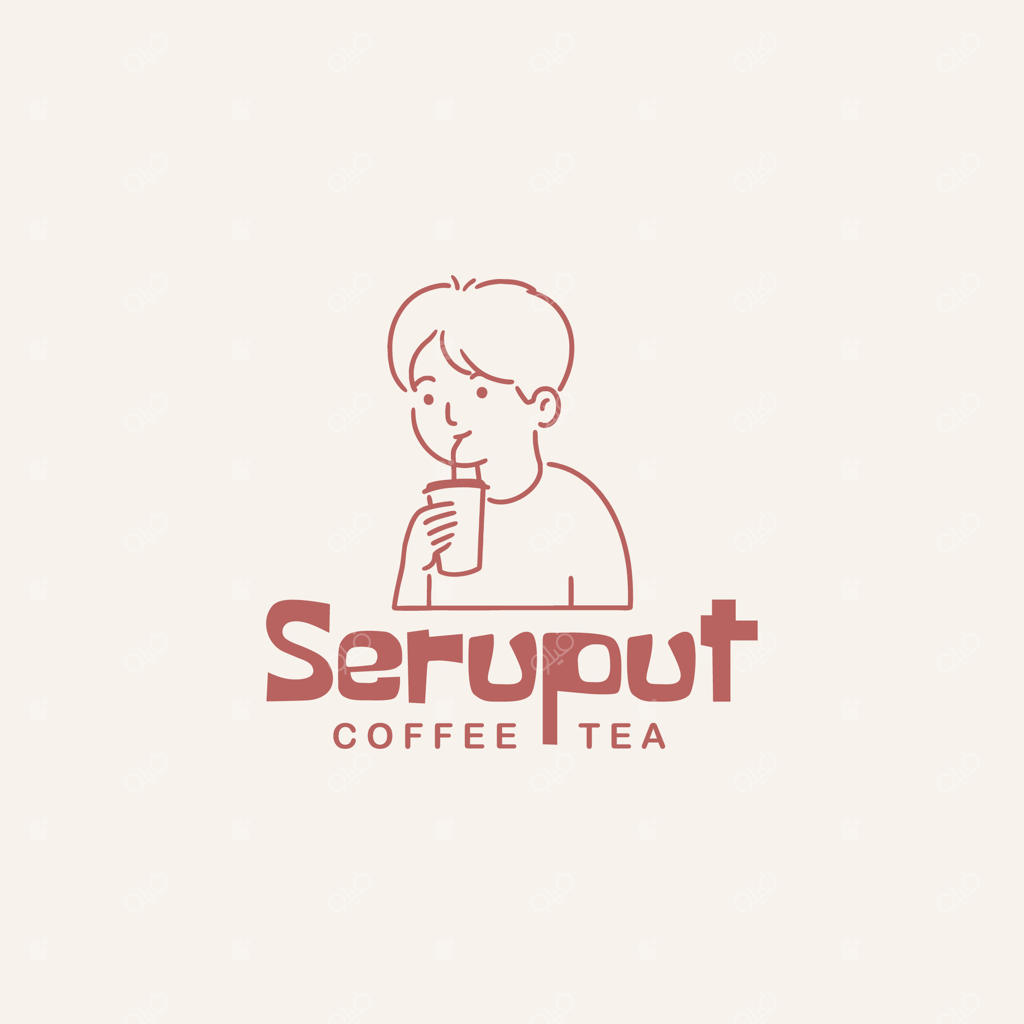 طرح دست‌ساز شخصیت مرد در حال نوشیدن قهوه. قالب طراحی لوگوی کافه.