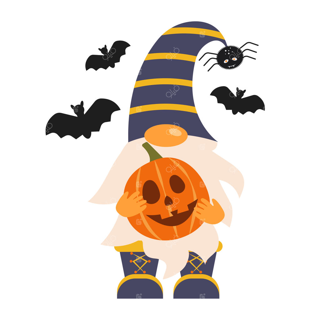 تصویرسازی وکتور کوتوله بامزه با لباس هالووین و کدو تنبل برای طرح تیشرت