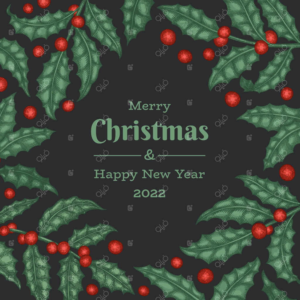 پترن طراحی کارت تبریک دست‌ساز کریسمس. تصویرسازی گیاهی سبک وینتیج. بنر گیاهان زمستانی کریسمس.