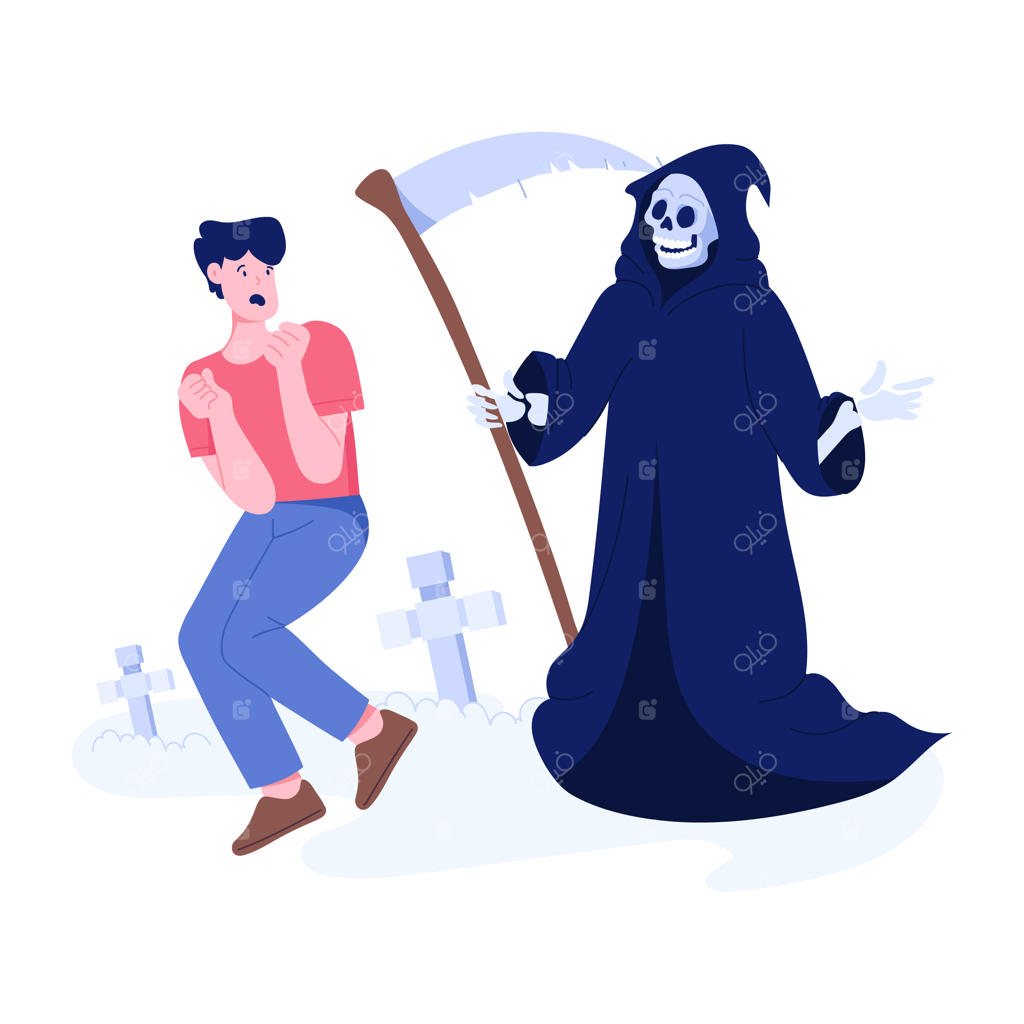 تصویرسازی تخت پسربچه ترسیده و فرشته مرگ