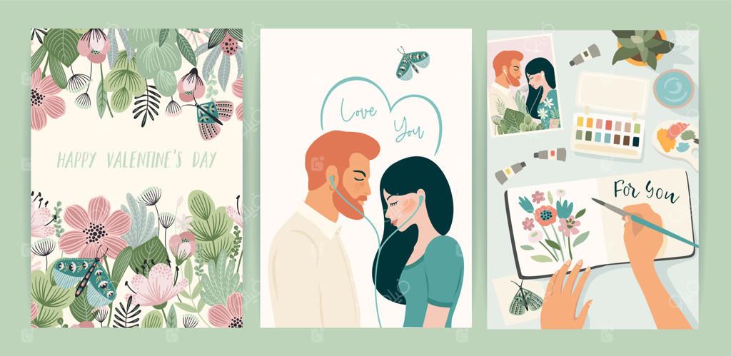 مجموعه تصویرسازی‌های عاشقانه زن و مرد با مفهوم داستان عشق و رابطه؛ طرح وکتور مناسب برای روز ولنتاین و سایر مناسبت‌ها