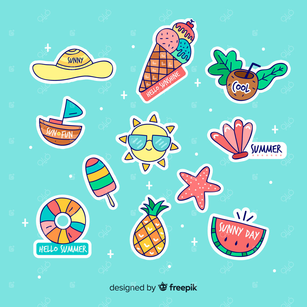 مجموعه برچسب‌های تابستانی رنگارنگ و دست‌ساز