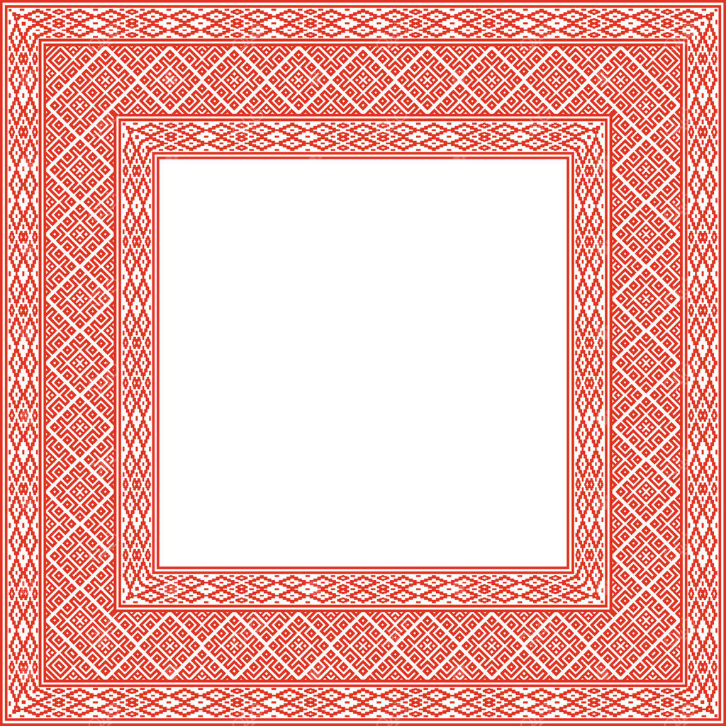 مربع سرخ و سبز با قاب طرح ملی بلاروسی. الگوی قومی مستطیل مردمان اسلاو: روس، اوکراین، صرب و بلغارستان.