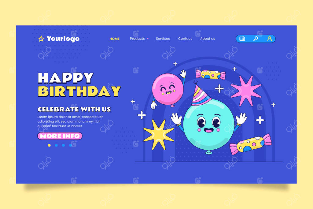 صفحه فرود جشن تولد با طراحی دست‌ساز