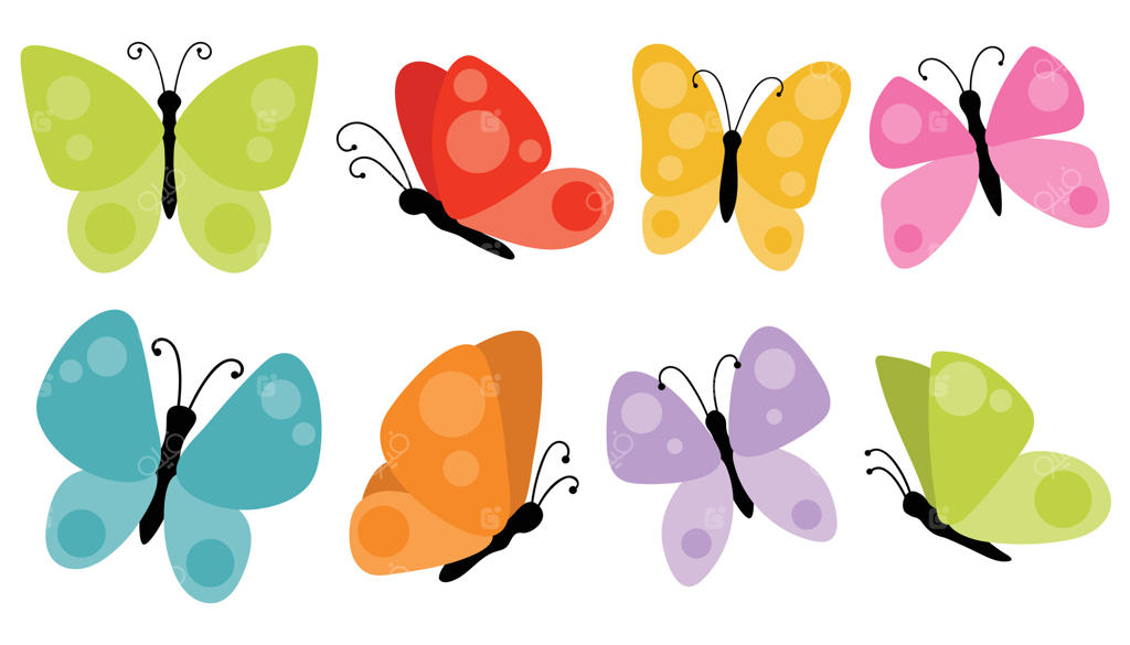 مجموعه ای از پروانه های کارتونی زیبا به سبک تخت. مجموعه حشرات بهاری.