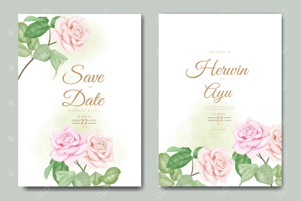 کارت دعوت عروسی با طراحی گل‌های آبرنگی