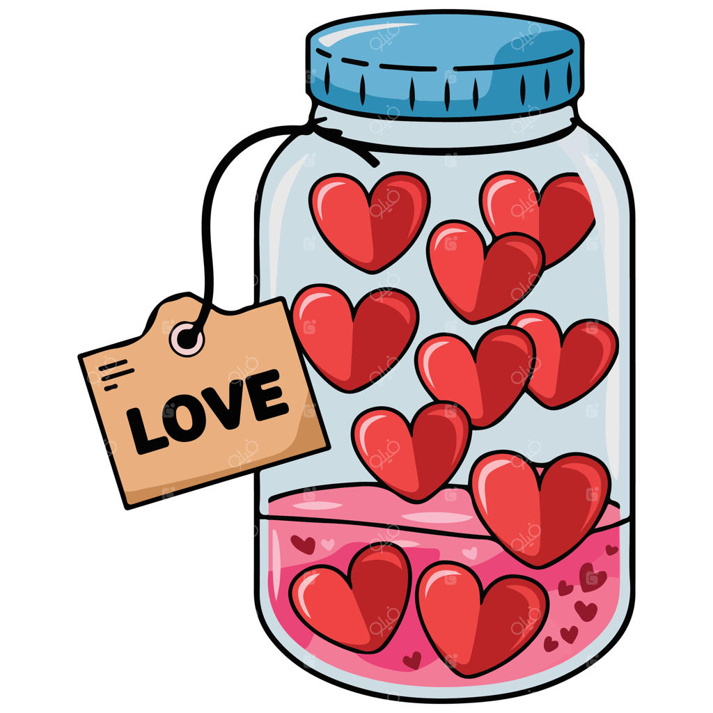 شیشه پر از قلب، تصویر ولنتاین روی پس‌زمینه سفید